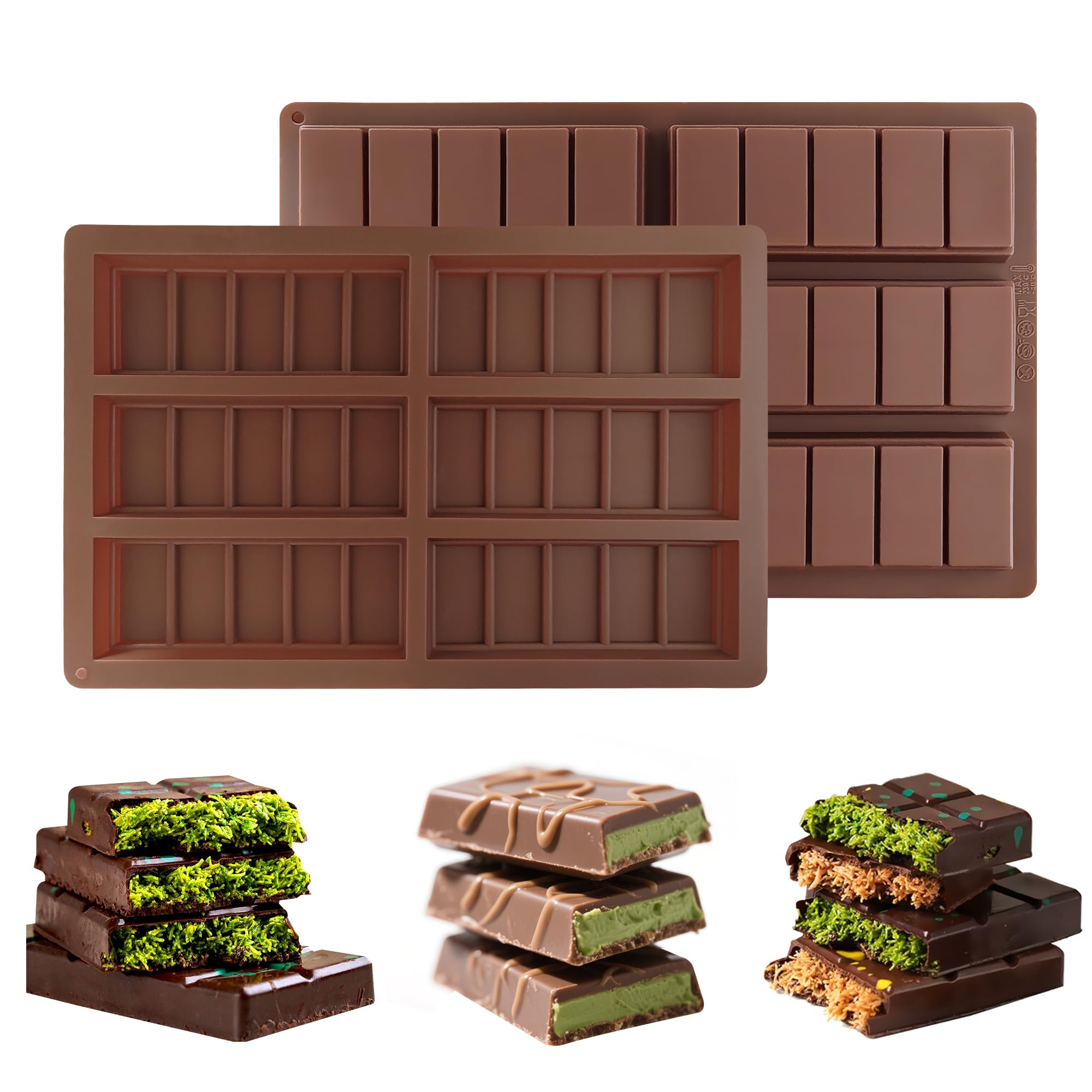 Photo 1 of 2 Pack Deep Silicone Chocolate Bar Molds - Non-Stick Candy Bar mold, Reusable Chocolate Molds for Dubai Pistachio Chocolate, Protein & Energy Bars, DIY Gifts and Homemade Snacks, Wax Melts
