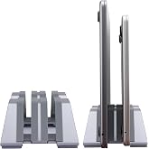 Psitek Adjustable Dual Vertical Laptop Stand - Supports 2 Devices Holder, Fit for All Laptops(10-30mm Thickness) - Fashion Design, Adjustable Width, Anti-Slip &amp; Scratch-Resistant, Patented Design