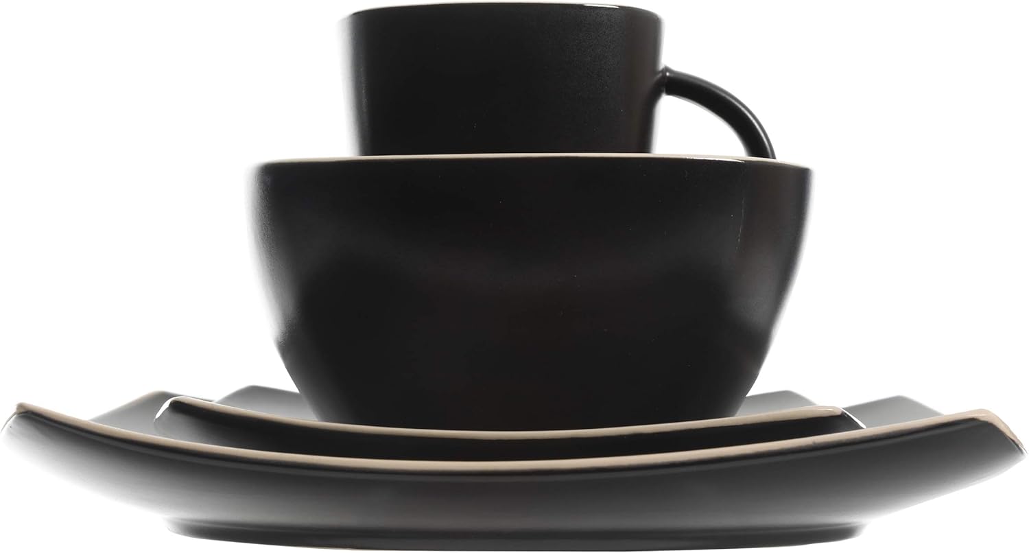  | Gibson Elite Soho Lounge Square Dinnerware Set, Service for Four (16pcs), Matte Black: Dinnerware Sets