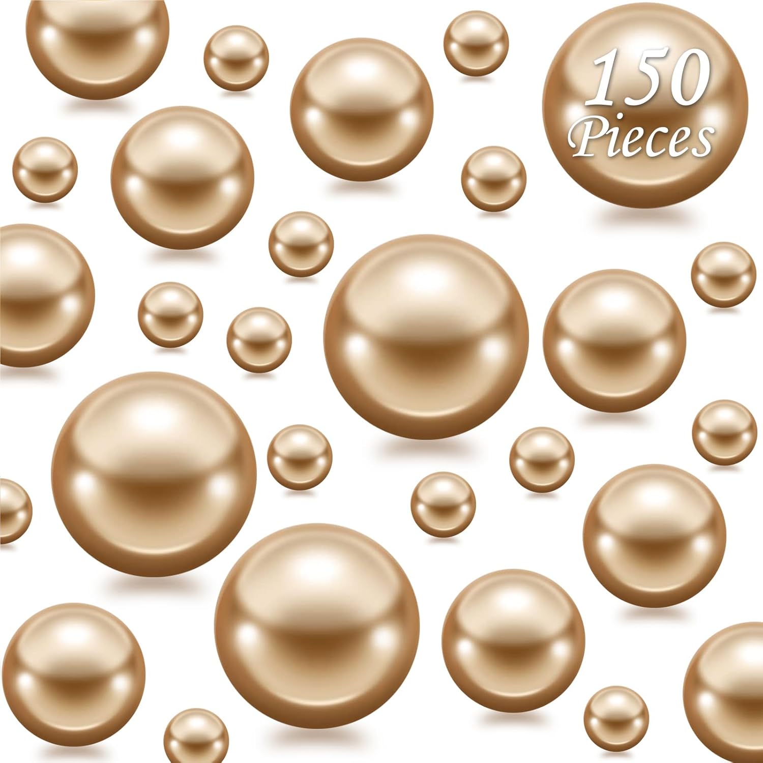 Vase Fillers - Cusmation 150 Pcs Floating Beads and 800 Pcs Clear Water Beads, Vase Filler Gold Pearls for Crafts Beads Vase Filler Faux Pearls No Hole Beads Centerpiece Home Weddings Table Party Decor 8/14/20 mm