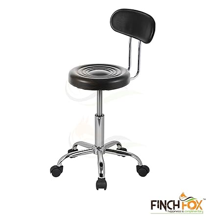 Finch Fox Adjustable Hydraulic Revolving Swivel Doctors PU Leather Stool with Back Metal Chrome Steel Base (Black)