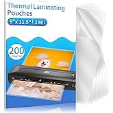 Clear Thermal Laminating Pouches – 9 x 11.5 Inch, 3 mil Thick (200 Pack) – Professional-Grade Lamination Sheets for Documents