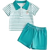 Sprifallbaby Baby Boy Shorts Set Summer Clothes Toddler Bear Embroidery Striped Short Sleeve Lapel T-shirt Shorts Outfit