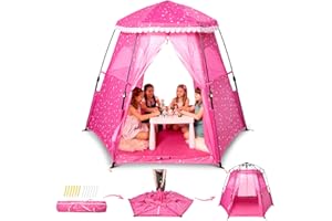 FUNSLAND Princess Pop-up Play Tent for Girls: 78"x66" Large Playhouse Castle for Kids Indoor & Outdoor (Pink)