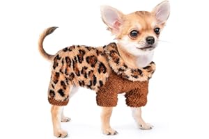 SEBAOYU Leopard Turtleneck Dog Pajamas for Small Dogs, Fleece Dog Sweater, Winter Cute Tiny Dog Clothes Outfit Puppy Pajamas Pet Jumpsuits Cat Clothing (Small)