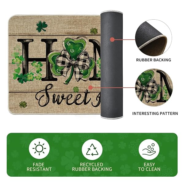 ARTOID MODE WOOD SHAMROCK SWEET HOME ST. PATRICK’S DAY KITCHEN MATS SET OF 2, HOME DECOR LOW-PROFILE KITCHEN RUGS FOR FLOOR – 17X29 AND 17X47 INCH