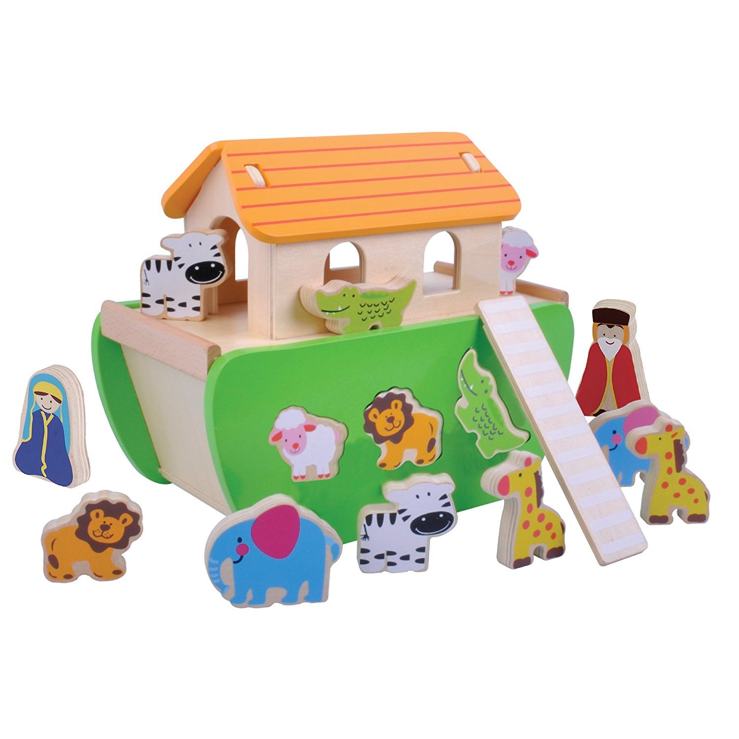 jumini Wooden Noah’s Ark Shape Sorter – Baby Toddler Toy – Age 18 Months + - Animals, noah - Christening Gift, 26955