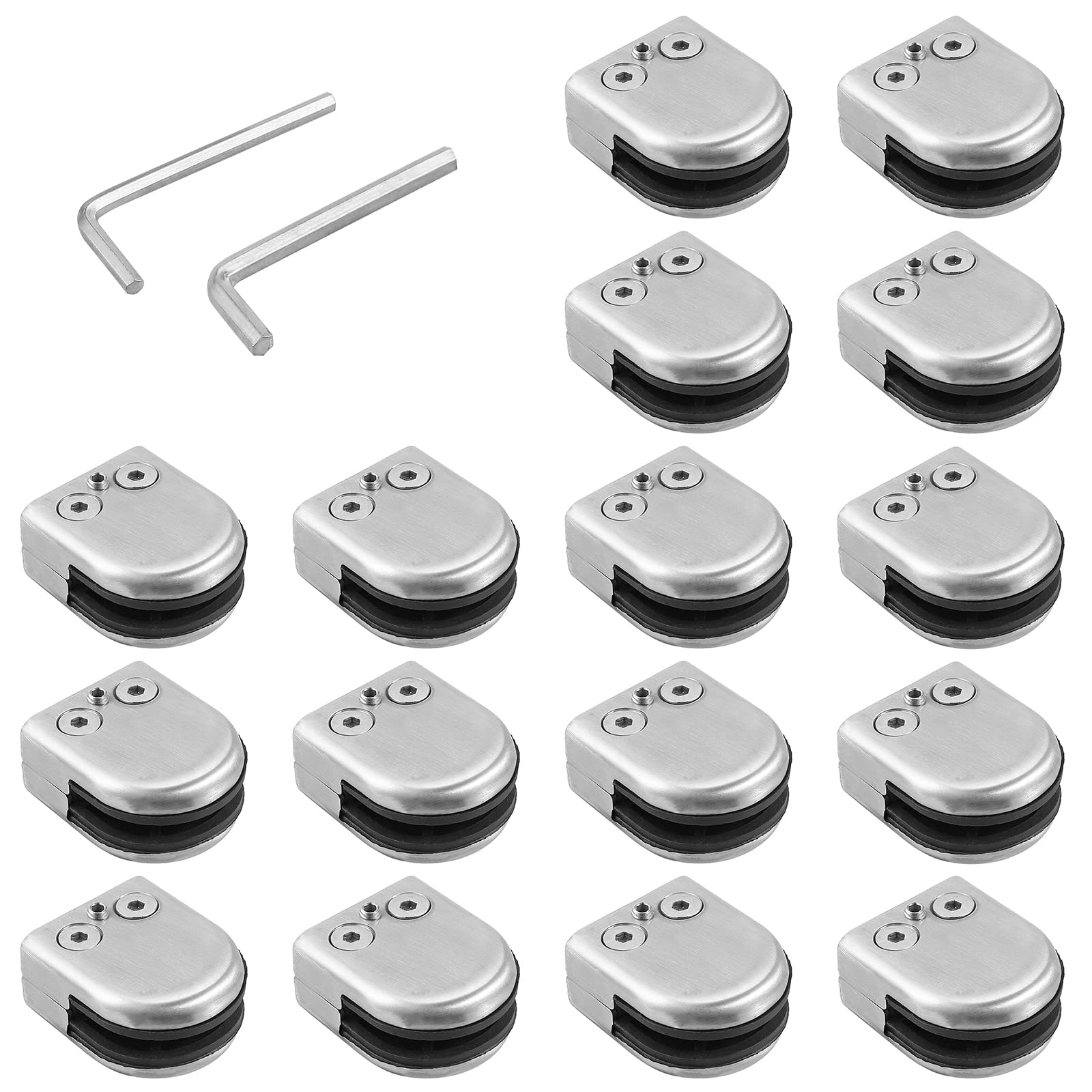 Proster Glass Clamps 16PCS 8-9mm Adjustable Glass Bracket Stainless Steel 304 Glass Clip Clamp Bracket Flat Back for Handrail Balustrade Staircase M Size