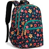 Leaper Fashion Floral Printing Laptop Backpack for Women Water-resistant College Backpack for Girls Kids Bookbags Travel Bag Casual Bag Satchel Dark Blue