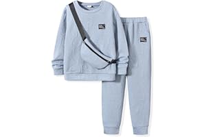 HIHA Boys Sweatsuit Letter Print Long Sleeve Pullover Sweatshirt Jogger Pant Set with Bag