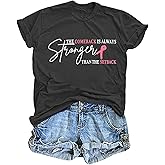 Breast Cancer Shirt for Women Pink Ribbon Breast Cancer Awareness T-Shirt Short Sleeve Inspirational Tee Top