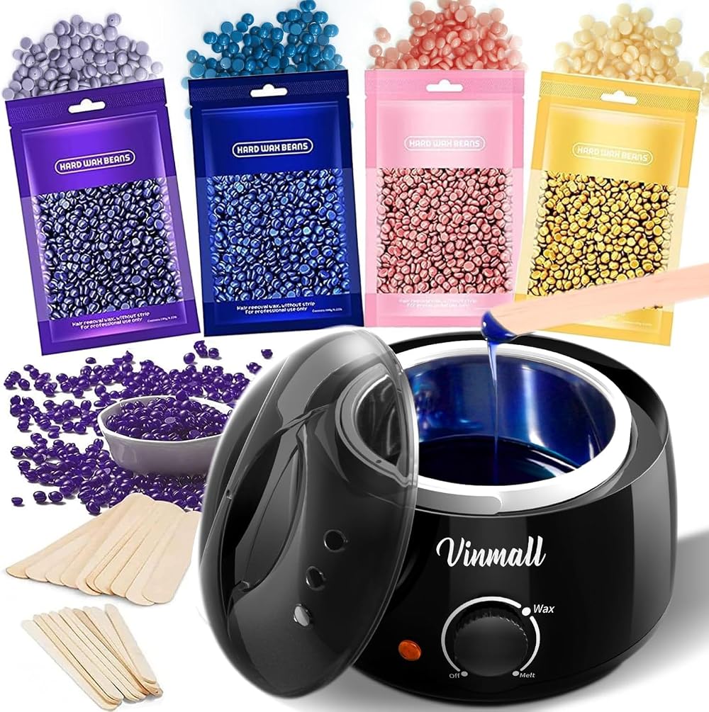 Vinmall Waxing Kit Wax Heater 4x100g Hard Wax Beads 30 Sticks Home Use