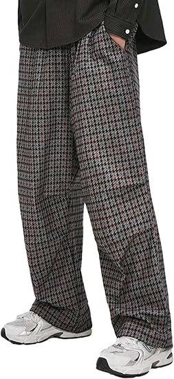 Amazon ビカルド メンズ ロングパンツ チェックパンツ テーパードパンツ ワイドパンツ グレンチェック 総柄 サルエルパンツ 大きいサイズ ゆったり コットン 春秋冬 おしゃれ ブラック ゆるパン ロングパンツ 通販