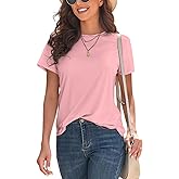 KevaMolly Basic T Shirts for Women UPF 50+ Short Sleeve Casual Summer Tops Trendy Solid Loose Fit Crew Neck Tees Tshirt