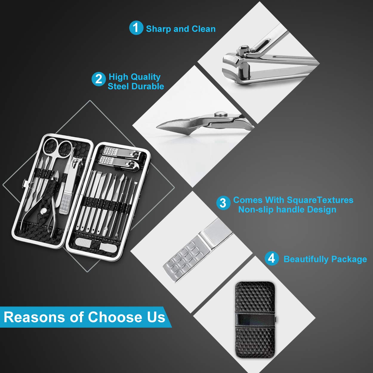 Manicure Set Nail Clippers Pedicure Kit -18 Pieces Stainless Steel Manicure Kit, Professional Grooming Kits, Nail Care Tools with Luxurious Travel Case : Beauty