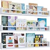 Napeollor White Nursery Bookshelves,32Inch, Floating Nursery Shelves - Set of 3 - Book Shelf Organizer for Baby Nursery Room Decor, Wall Shelves for Kitchen Spice Rack, Pine