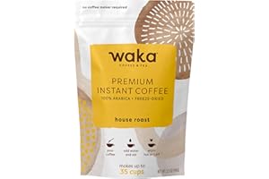 WAKA COFFEE Waka Premium Instant Coffee Pouch — 100% Arabica Freeze Dried Beans — For Hot or Iced Coffee (3.5 Ounces, House Roast)