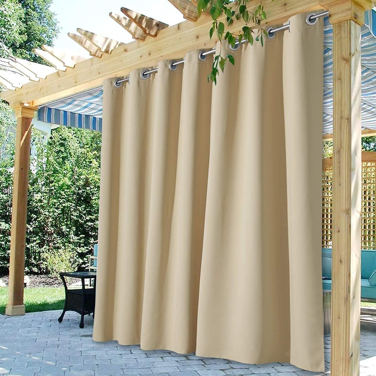 Outdoor Curtains - StangH Outdoor Curtains for Patio - Extra Wide Waterproof Curtains Blackout Thermal Insulated Sliding Door Drape for Porch/Balcony, Cream Beige, W100 x L108, 1 Panel