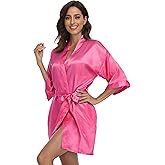 Trek Forte Women's Short Kimono Robe Pure Satin Silky Robes Bride Bridesmaid Wedding Party Sleepwear with Pockets
