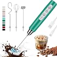 Rechargeable Milk Frother Handheld – 2 Speeds, 2 Stainless Whisks, 600mAh USB, 15-Second Froth For Latte, Cappuccino, Hot Chocolate – White Floral Design