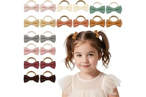 20Pcs Baby and Toddler Girls Hair Ties with Linen Bows Small Hair Accessories Elastic Nylon Ponytail Holders for Thick or Thi