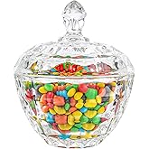 ComSaf Glass Candy Dish with Lid, 9OZ Small Candy Jars with lid for Office Desk, Covered Candy Dish for Office Desk, Decorative Cute Glass Jar, Jewelry Box for Wedding Party Buffet Decor