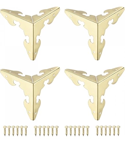Set Of 4 Brass Trunk Corner Protectors - Antique Finish Metal Guards For Lid & Base, Decorative Hardware