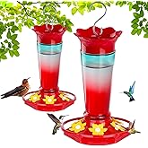 Gbekery Glass Hummingbird Feeders for Outdoors Hanging Ant and Bee Proof Red & Blue 10OZ 2Pack Bird Feeders for Outside Hanging 6 Feeding Stations Bird Nectar Feeder for Garden Yard Décor Gift for Mom