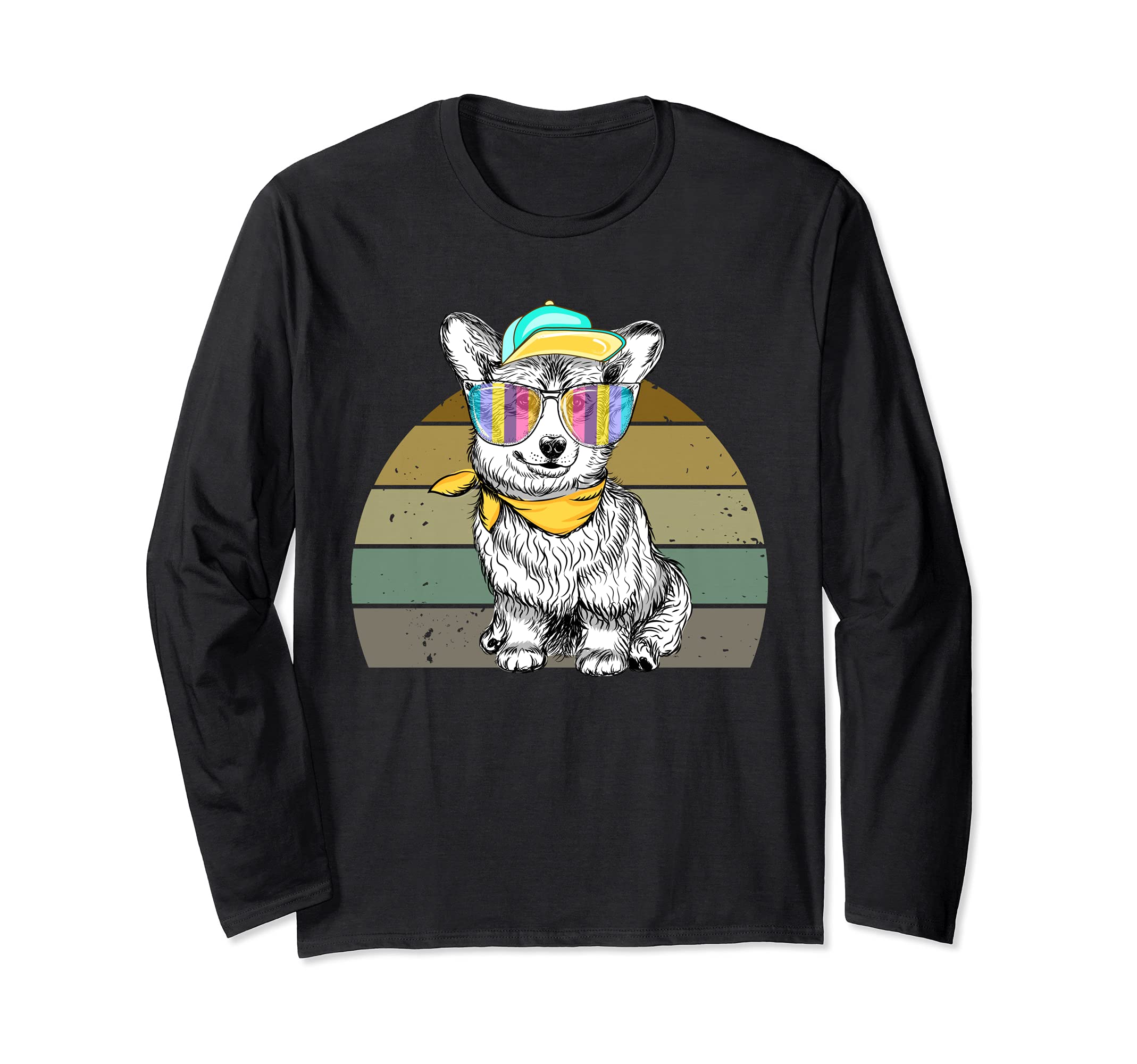 Vintage Cute lovely corgi with glasses dog fan gift Long Sleeve T-Shirt