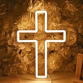 SYLHOME Cross Led Neon Light Sign Kids Bedroom Nursery Wall Sign Decor Christening Baby Shower Wedding Birthday Party Backdrop 11.8" X 8.66" USB