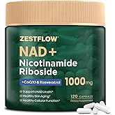 ZESTFLOW NAD Supplement, NAD+ Nicotinamide Riboside Resveratrol 1000mg, Liposomal NAD Supplement for Women & Men, NAD Plus with CoQ10 for Cellular Energy & Healthy Aging, 120 Caps - 60 Day Supply