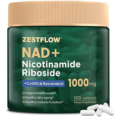 ZESTFLOW NAD Supplement, NAD+ Nicotinamide Riboside Resveratrol 1000mg, Liposomal NAD Supplement for Women & Men, NAD Plus with CoQ10 for Cellular Energy & Healthy Aging, 120 Caps - 60 Day Supply