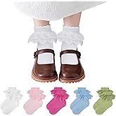 Zando Ruffle Socks for Girls 4-8 Years - Soft Cotton Lace Frilly Socks for Dress School Uniform