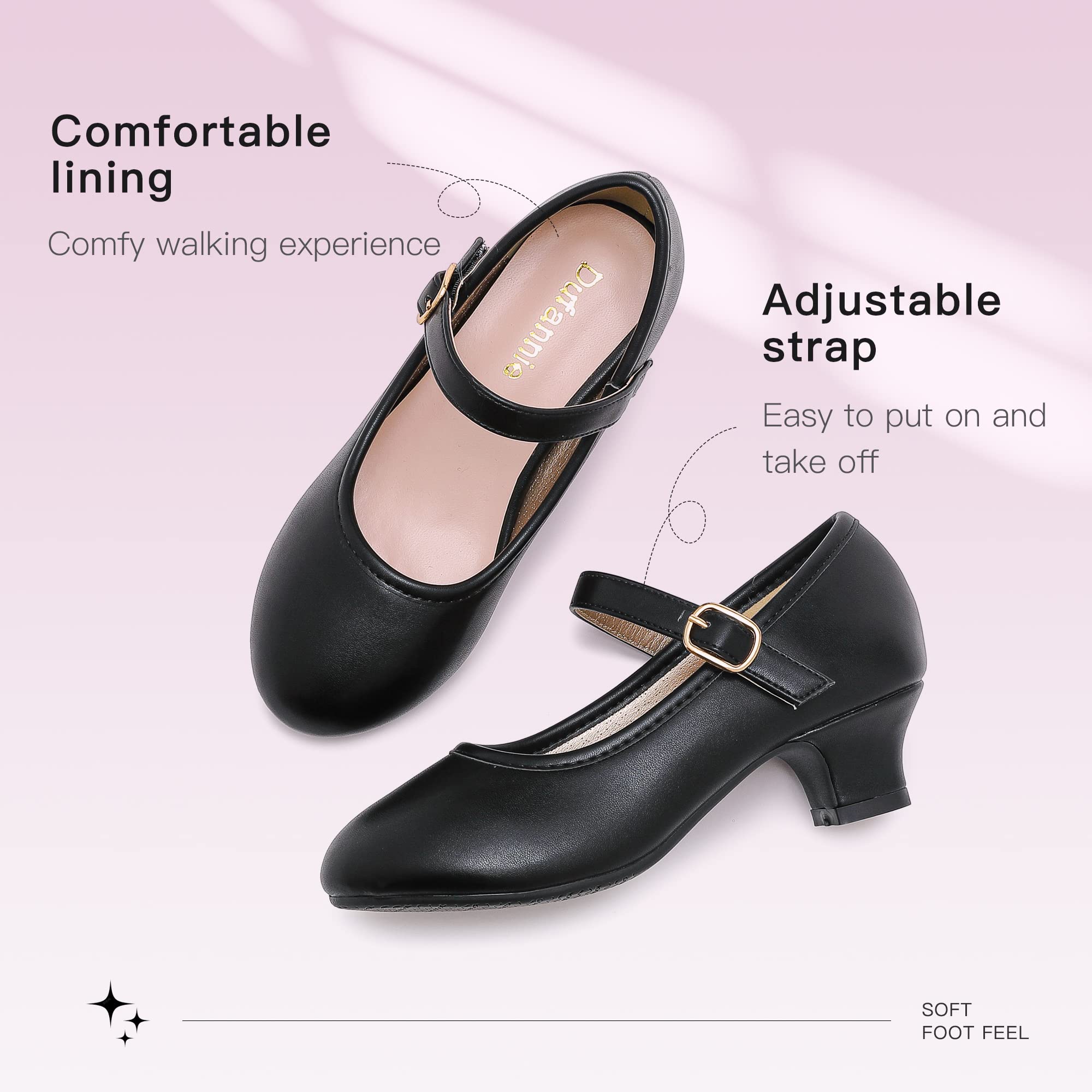 Dufannie Girls Dress Shoes Low Heel Princess Flats Mary Jane Flower Wedding Party Glitter Shoes for Kids Toddler