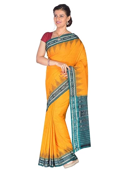 Odisha Handloom Womens Sambalpuri Cotton Saree With Blouse Piece (OHAUG2019-58_Yellow)
