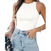 MANGOPOP Tank Top Body Suits Women Sexy Crew Neck Racerback Halter Ribbed Sleeveless Bodysuit for Women