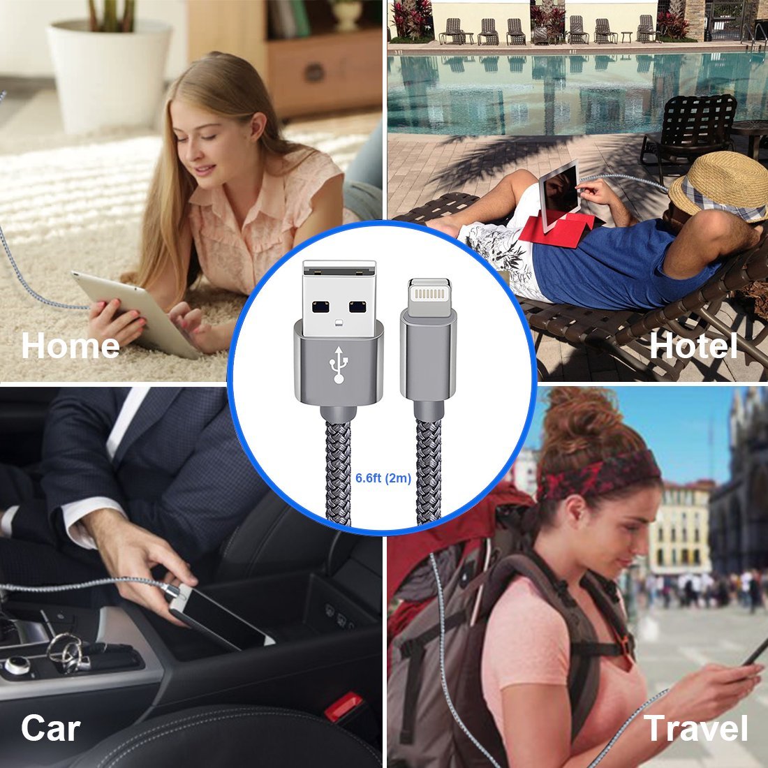 Lightning Cable, iPhone Ladegerät (2 Stück) Nylon Geflochtenes Synchron- & Schnellladekabel (6 FT) mit Kabelklemmen für iPhone X, 8 Plus, 8, 7 Plus, 7, 6, 6s Plus, 5, 5c, 5s