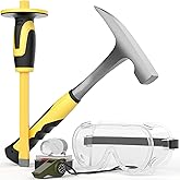 INCLY 5 PCS Geology Rock Pick Equipment Kit, 32 oz Rock Hammer with 12" Mason Concrete Chisel, Jewelers loupe, Summer Outdoor