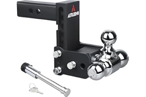 AETLEEMO Adjustable Trailer Hitch, Tri-Ball (1-7/8" x 2" x 2-5/16"), Fits 2" Receiver, 5" Drop Hitch, 10,000 LBS GTW