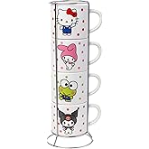 Silver Buffalo Sanrio Hello Kitty and Friends Featuring My Melody, Keroppi, and Kuromi 4 Pack Ceramic Mug Stack Set, 10 ounces