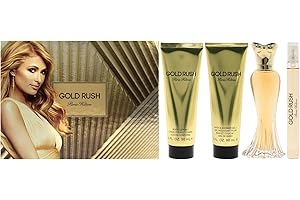 Paris Hilton Gold Rush 3.4oz EDP Spray, 0.34oz EDP Spray, 3oz Body Lotion, 3oz Shower Gel Women 4 Pc Gift Set