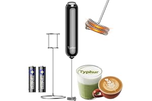TYPHUR InstaWhisk Milk Frother with Variable Speed, Battery Operated Handheld Coffee Foam Frother Wand, Electric Drink Mixer with Stand & Detachable Double Whisk, Stainless Stirrer for Latte, Matcha, Protein