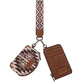 Wrangler Aztec Keychain Wristlet Wallets for Women Western Dual Pouch Wristlet Credit Card Holder Wallet with Zipper Pocket WG2213-W0051BR