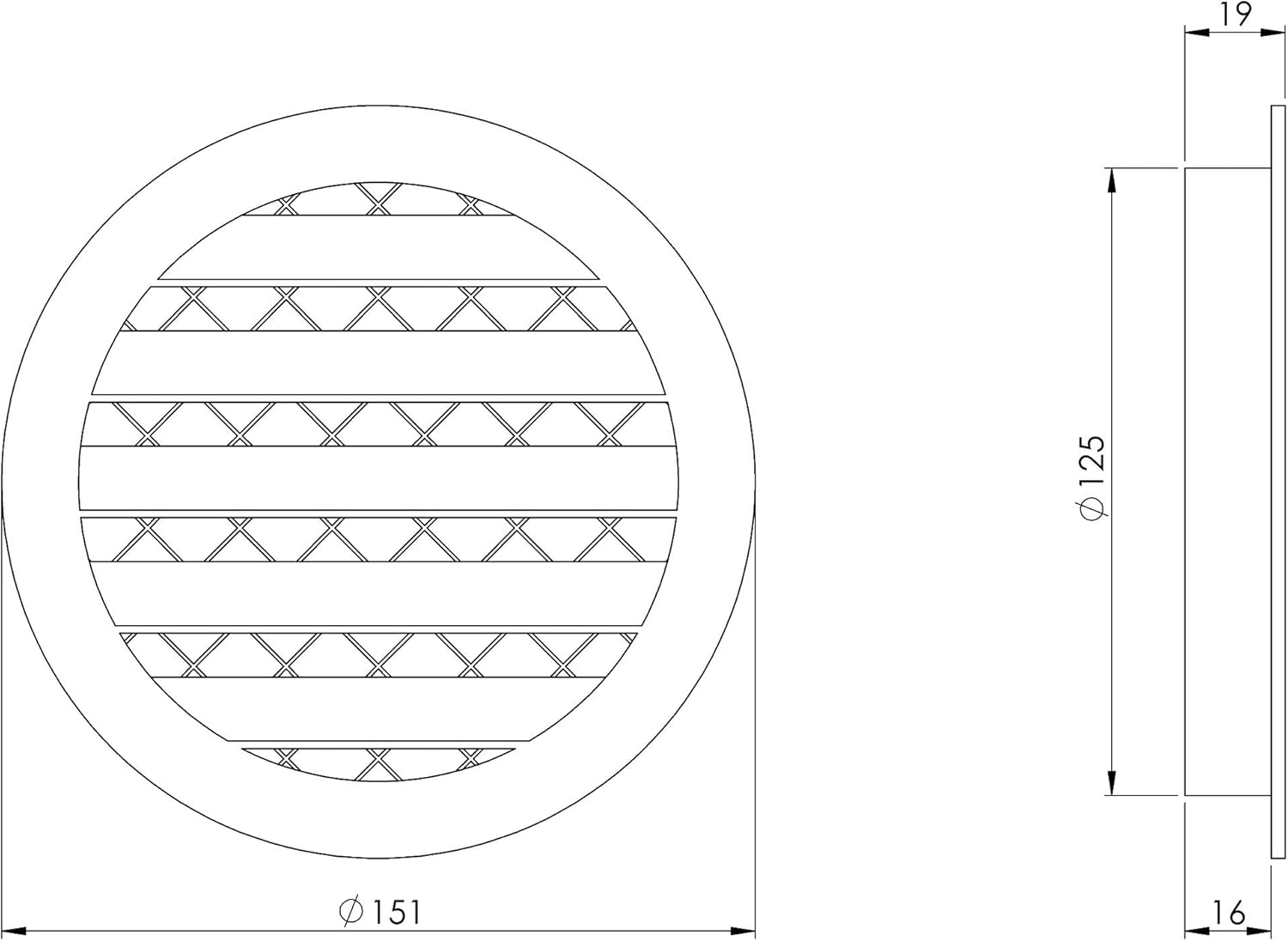 125mm / 5 inch Air Vent Cover - Round Soffit Vent - Louvered Ventilation Grille with Mesh - Aluminum - Image 3