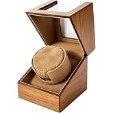 Automatic Single Watch Winder Box with Quiet Motor for Automatic Watches | Wooden Watch Display Case, Japanese Motor, TPD Bi-Directional Winding, Anti-Magnetic, Soft Lining, Dual Power, Gift for Men