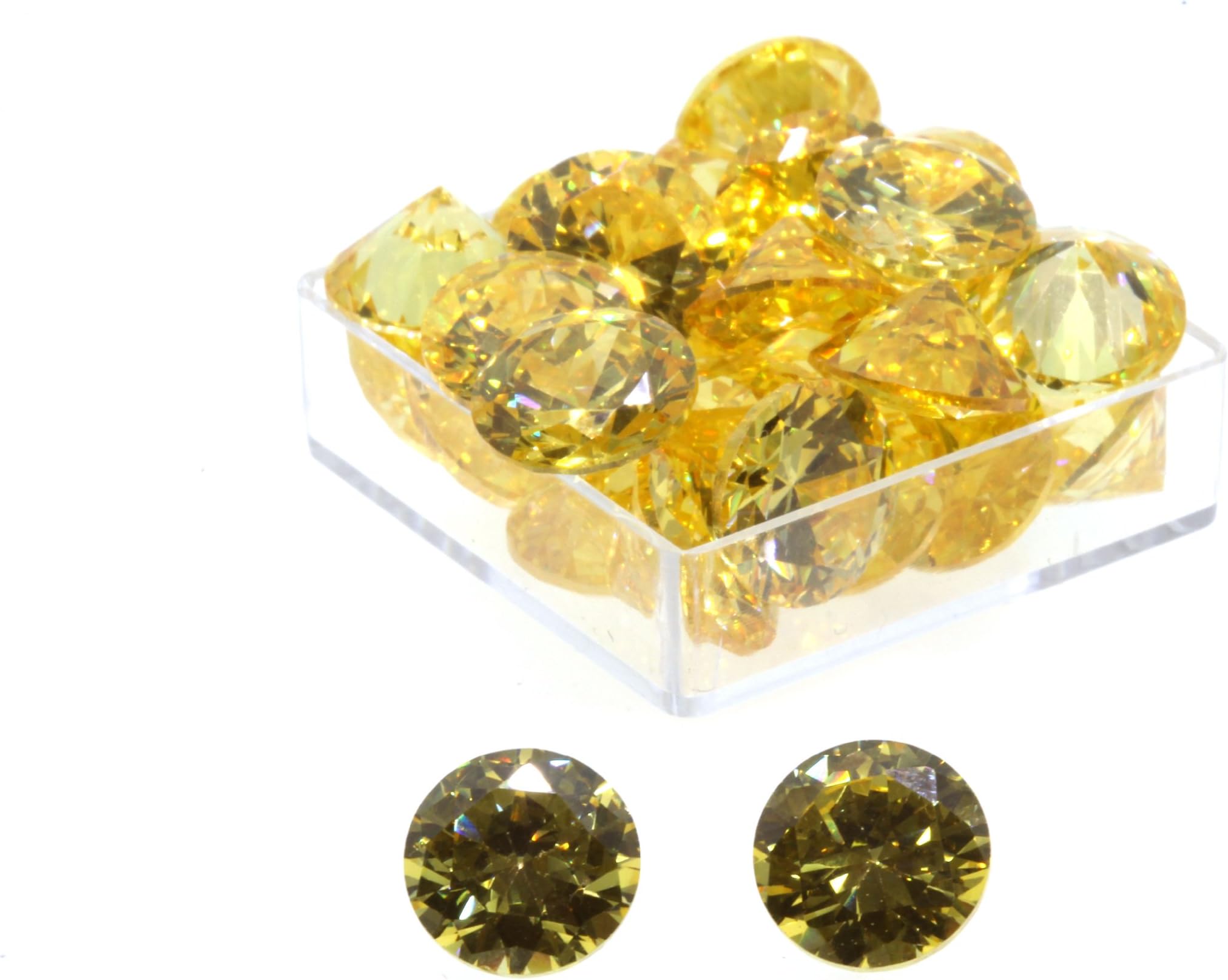 Birth Stone Jewels10mm Yellow Sapphire Round Brilliant Cut Cubic Zirconia Gem Stones Pack of 2