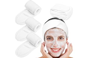Whaline Spa Facial Headband Head Wrap Terry Cloth Headband 4 Counts Stretch Towel for Bath, Makeup and Sport (White)