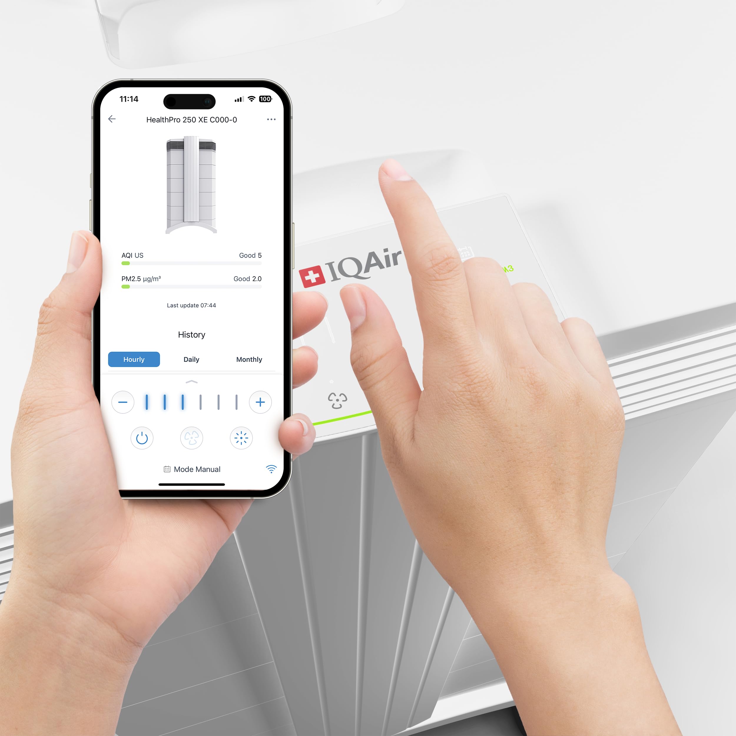 IQAir HealthPro Plus XE Air Purifier - Smart HyperHEPA Filtration for Large Rooms up to 1125 sq ft - Smoke, Viruses, Allergens, Asthma, Mold, Dust, Pets, Swiss Made, WiFi Enabled