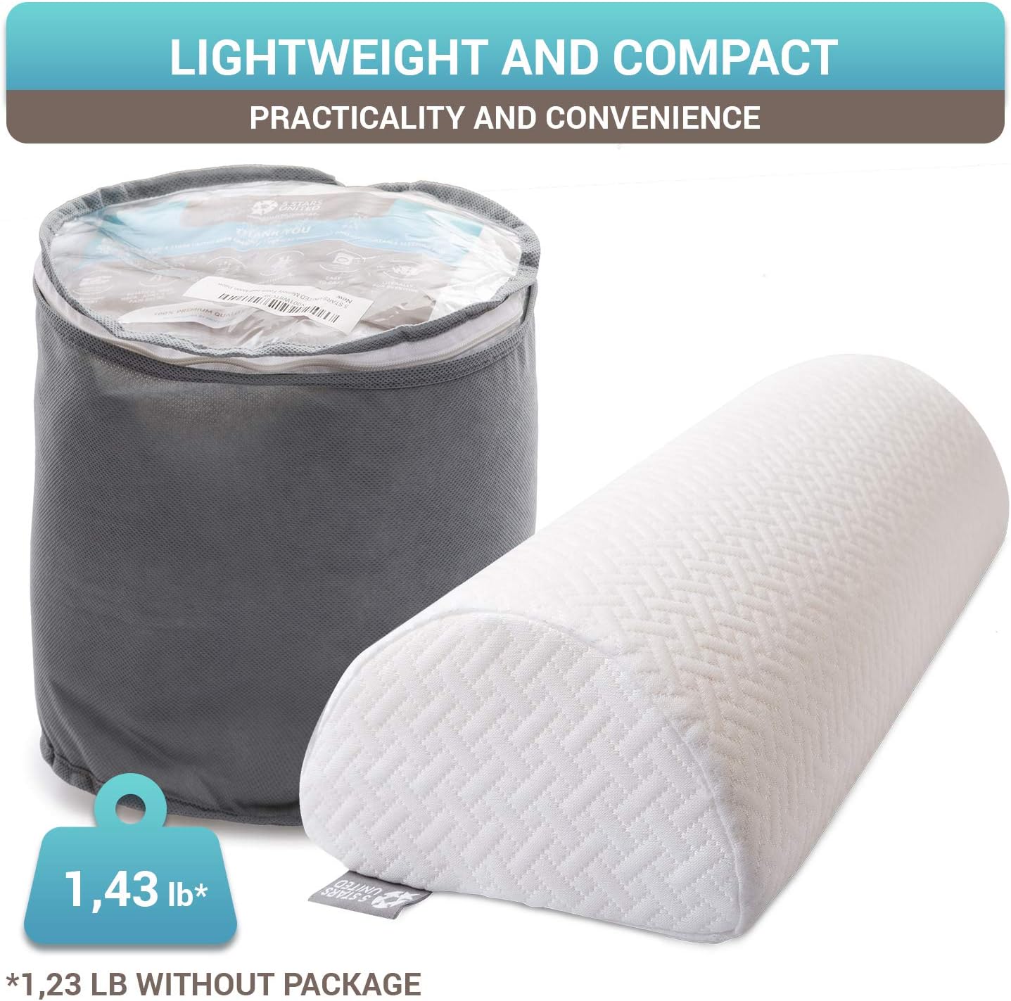 Half Moon Bolster Semi-Roll Pillow - Ankle and Knee Support - Leg Elevation - Back, Lumbar, Neck Pain Relief - Pad for Side and Stomach Sleepers - Premium Quality Memory Foam - Breathable Cover: Home & Kitchen