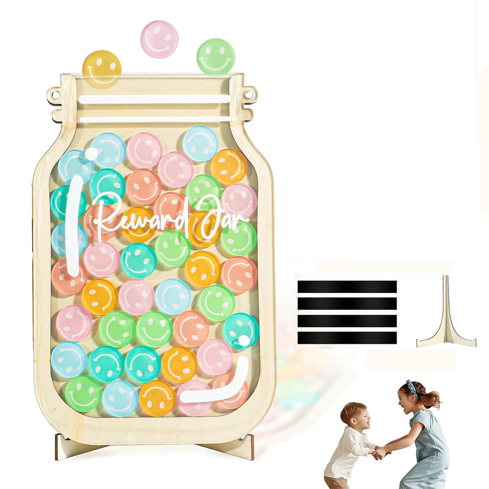 Bafutayawa Personalized Magnetic Reward Jar, Smiley Faces Jar with Colorful Letter Stickers, Ideal for Classroom Reward System, Home Chore Chart, Positive Behavior Training (42PCS Smiley)